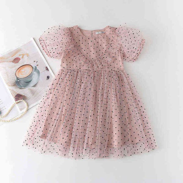 Filles D'été Dentelle Robe De Mode Dot Imprimé Bébé Fille Mignon Tutu Robe À Manches Courtes Enfants Vêtements Robe Vestidos G220428