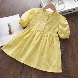 Meisjes zomer feestjurken 2021 nieuwe mode kinderen casual prinses plaid kostuum kinderen preppy stijl babykleding voor 3-7 jaar G1026