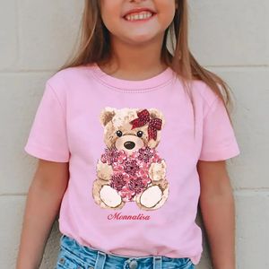 Girls Summer Round Neck korte mouwen T-shirt nieuwe trend cartoon bedrukte top voor meisjes