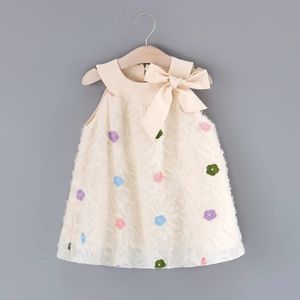 Meisjes zomer mouwloze jurk kinderen ronde nek kleurrijke schattige bloem grote boog baby kwast prinses jurk 240412