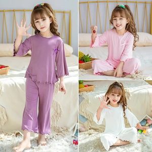 Meisjes zomer dunne vaste kleur pyjama's set losse tweedelige set