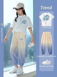 Girls Summer Trend Sports 2pcs Ice Silk TshirtsNinth Anti Mosquito Pantal