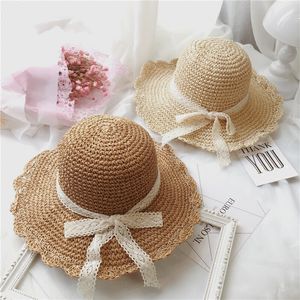 Meisjes Sun Cap Lace Ribbon Decorate Straw Hat For Children Girls Panama Zomer Babyhoeden Caps 20220902 E3