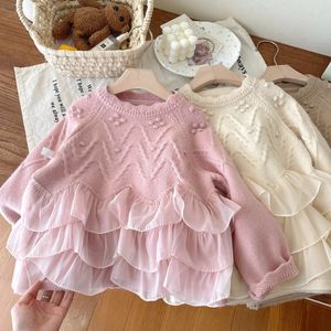 Pull pour filles automne hiver enfants tricotés sweat-shirts en dentelle pour bébé de 1 à 7 ans hauts en laine vêtements enfants pull pull 231226