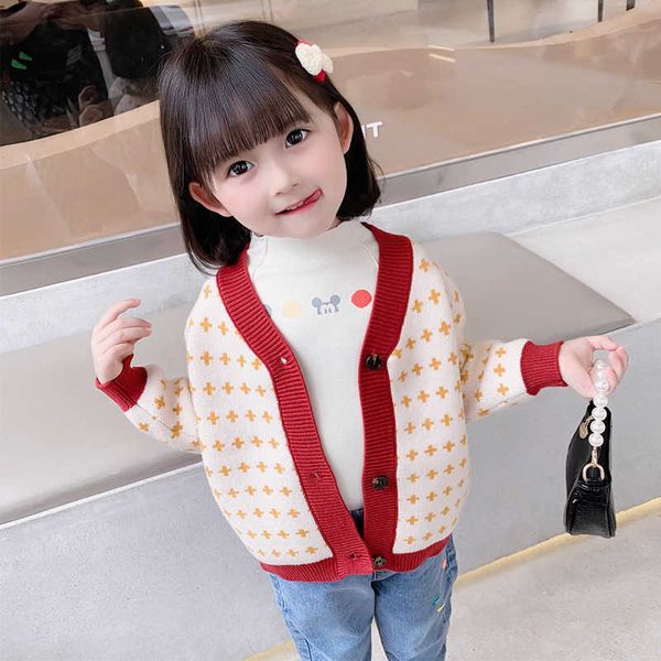 Girls suéter bebé abrigo Outwear 2021 beige espesando abrigo abrigo otoño punto casual cárdigan top algodón ropa infantil Y1024