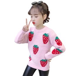 Suéteres para niñas Starwberry Cardigans Primavera Otoño Niños Cardigan Estilo casual Ropa de niña 6 8 10 12 14 210527