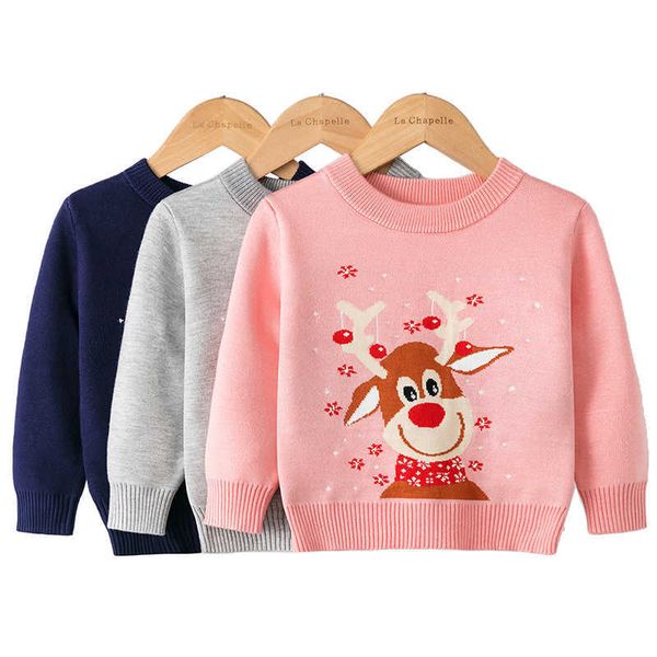 Suéteres para niñas Niño Otoño Manga larga Abrigo de punto Tops Invierno Nuevo Suéter para bebé Dibujos animados Niños Fawn Ropa para niños 2-7Y Y1024