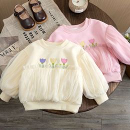 Meisjes sweatshirt kanten trui voor kinderen 2023 lente herfst bloemen borduurwerk baby tops kinderkleding Koreaanse stijl L2405