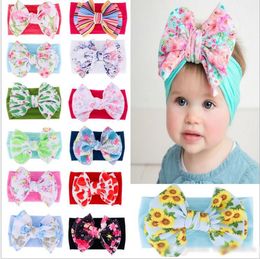 Turbante de princesa con estampado dulce para niñas, la mejor venta, diadema Floral de algodón suave para niños, diadema con lazo de gran tamaño para niños