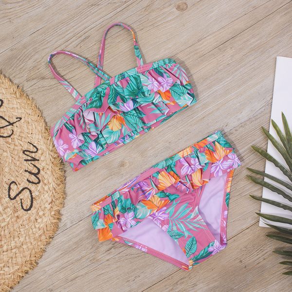 Girls Swimsuits 2 pièces imprimées de bikini floral ensemble 3-8 ans Petite fille nageant des vêtements de bain plage de plage