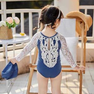 Girls Swimwear Childrens One Piece One Piece Couleur Couleur Couleur à manches longues en dentelle mignon Bébé mignon