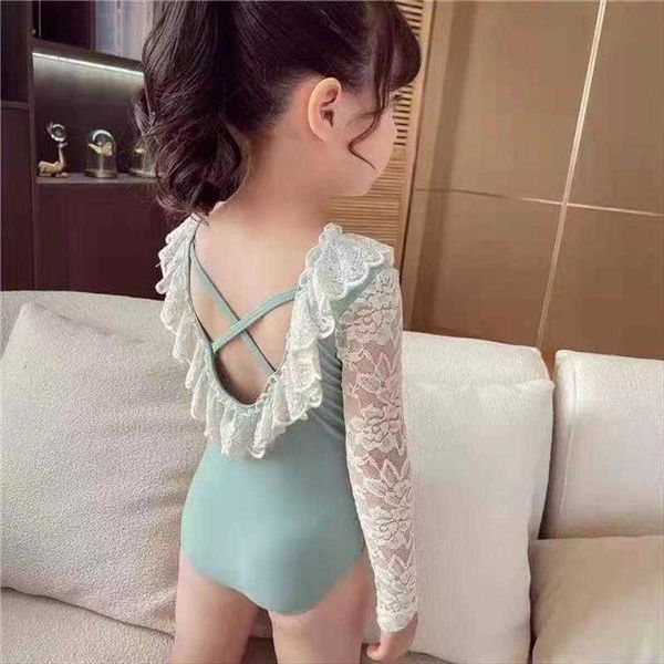 Filles de maillot de bain enfants un morceau de maillot de bain à manches longues en dentelle coréenne mignon bébé