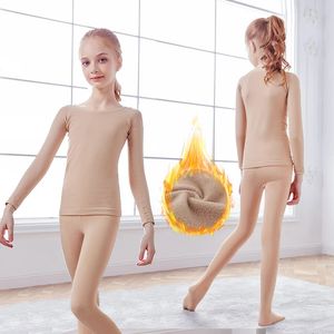 Conjunto de ropa interior térmica para niñas, conjunto de ropa interior de terciopelo de invierno, medias, conjunto de ropa para niños, leotardos desnudos, chándal deportivo 240118