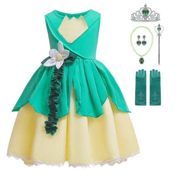 Disfraz de princesa Tiana para niñas, vestido sin mangas para niños, vestido de rana y fiesta de cumpleaños para niños, vestido de baile elegante de Halloween, vestidos para niñas