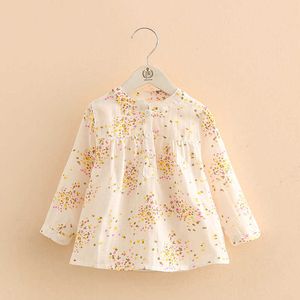 Meisjes tops lente herfst casual 2-12 jaar katoen mandarijn kraag lange mouw volledige bloem print kinderen meisje blouses shirts 210701