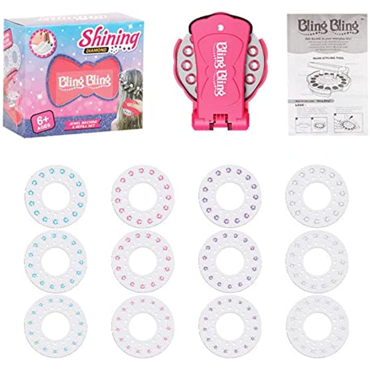 Girls Toy Bling Sticker Rig with Glam Styling Tools Toys and 180 Jewels Stylish Hair Gems Decorations Ultimate Loading Click Anything