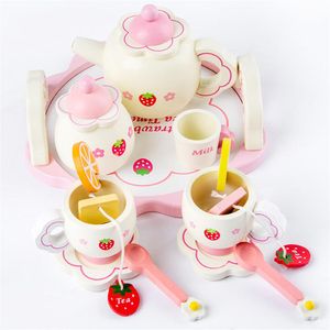 Girls Toys Simulate Wooden Kitchen Toys Pink Tea Set Play House Educational Toy Tools Baby Early Education Puzzle Tableware Gift