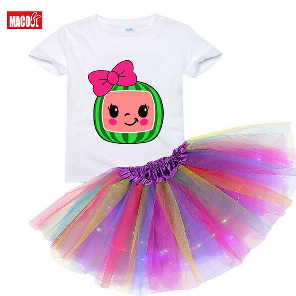 Ragazze Tutu Dress Set T Shirt Tutu Dress Kids Dress Party Light Christmas Dress Little Girl Summer Clothes Suit Watermelon Outfit P230331