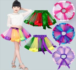 Faldas de tutú de niñas Falda de ballet Princess Ballet Kids Diseñador de diseñador Baby Rainbow Mini Faldas Stage Dance Wear Pettiskirts Belt Dance Ski1529721