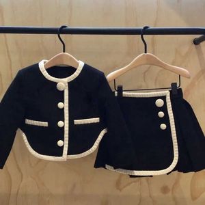 Girls Tweed Sets 2pcs Kids Winter herfst Lange mouwen Lange mouwen Princess Top en rok Verjaardag ontworpen uniforme doek