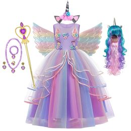 Filles Licorne Robe Arc-En-Princesse Fantaisie Robe De Fête D'anniversaire Enfants Enfants Halloween Licorne Effectuer Costume Pour 3-12 Ans 240116