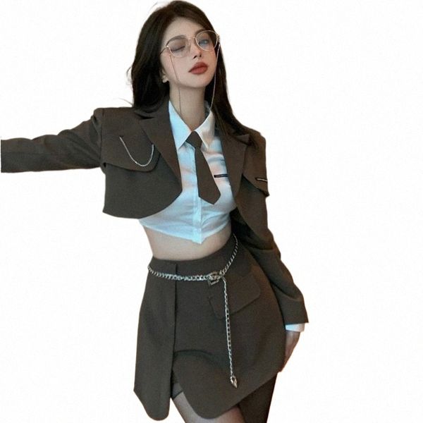 Filles Uniformes Corée Uniformes scolaires pour femme costume lycéen mini-jupe filles chaudes cravate chemise chaîne ceinture collège fête h8iL #