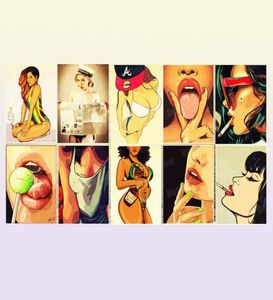 Filles Affiche vintage Metal Tin Signs Bar Club Casino Pub Pub Home Decor Eat Me Wall Art Painting Pinup Girl Retro plaque MN145 H14726543