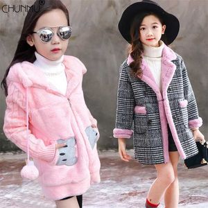 Meisjes warme winterjas verdikte faux bont mode lange kinderen capuchon voor meisje bovenkleding kleding 3-12 jaar oud 211011