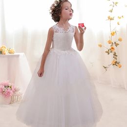 Meisjes bruiloft bruidsmeisje witte jurk kinderen verjaardag jurk kant prinses partij bloemen bloemen avond kinderkleding 10 12 13 Y 240321