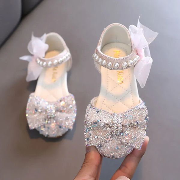 Zapatos de boda para niñas, sandalias de princesa ostentosas, zapatos de rendimiento con correa en el tobillo con diamantes de imitación, zapatos planos para niños, zapato de baile con brillo de gasa 280R 240129