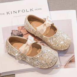 Girls Wedding Shoes Silver Bling Mary Janes Gold lovertjes doek prinsesschoenen Childrens Flats Kids Baby Dance Show Party 418A 240416