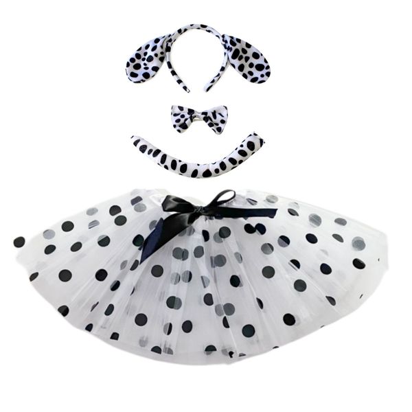 Girls Blanc Polka Dots tutu jupes bébé ballet tulle petsiskirt avec chien mignon cordage d'enfants enfants cosplay fête des costumes