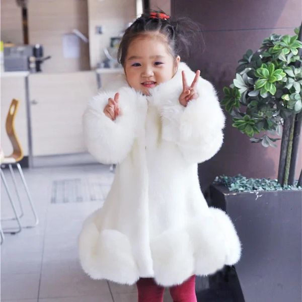 Vêtements d'hiver pour filles 2023 nouveau manteau boutique pour enfants épais coréen imitation fourrure automne renard cheveux coton chaud grand col de fourrure 240123