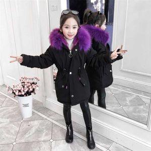 Filles Manteau d'hiver Enfant Mi-longueur Veste épaisse et coton velours Enfants à capuche Vêtements d'extérieur chauds pour 12 ans 211027