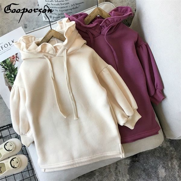 Filles Robe D'hiver À Manches Longues À Capuche Casual Épais Chaud Mignon Solide Robe pour Enfants Fille Sweat À Capuche Chemise Fuir Robe Enfants Vêtements 210306