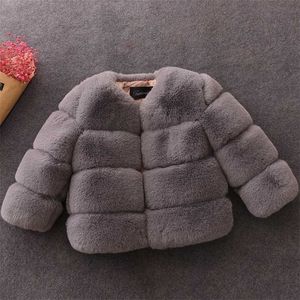 Meisjes winter bontjas elegante tienermeisje faux jassen dikke jassen warm parkas kinderen bovenkleding 1-10yrs kleding 211203