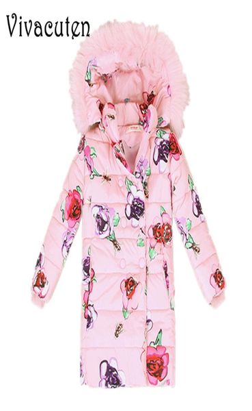 Niñas pelaje de pelaje con capucha para niños chaquetas adolescentes algodón estampado de flores parkas para niños de invierno espesas ropa tibia2837524