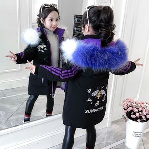 Filles Veste D'hiver Enfants Manteau Chaud De Fourrure À Capuche Vêtements Manteau Épais Enfants Bébé Veste D'hiver Broderie Fleur Adolescente Parka LJ201017