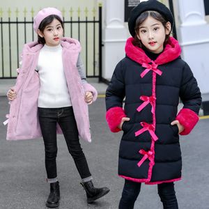 Meisjes Winter Warm Thicken Plus Down Cotton Coat Bowknot Fashion Kids Hooded Jacket Kids Bovenkleding Jas voor Meisjes Babyjas LJ201124
