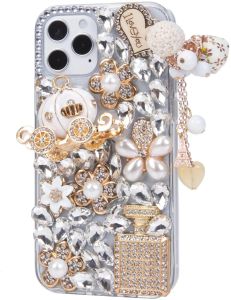 Filles Femmes 3D Luxe Téléphone Cas pour Iphone 15 14 12 13 11 Pro Max XR Sparkle Glitter Diamant Cristal Strass Charm Pendentif LL