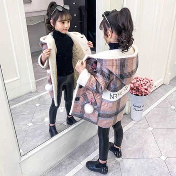 Manteau en laine pour filles automne / hiver 2021 New Medium and Big Kids Plus Velvet Western Windbreaker Children's Woolen Korean style Top H0909