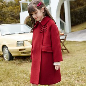 Manteau en laine pour filles Manteau en laine pour enfants Vêtements du Nouvel An Mi-long 2021new Automne et Hiver Fille Laine Outerweaes H0909