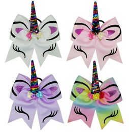 Girls039 pièces de tête Kids039 accessoires licorne dessin animé anneau de cheveux paillettes coloré nœuds cravate coiffure arc Hairband8787275