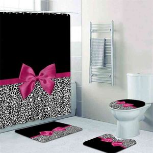 Girly Pink Lint Leopard Print Douchegordijn Set Moderne Cheetah badgordijnen voor badkamer Home Decor 210915