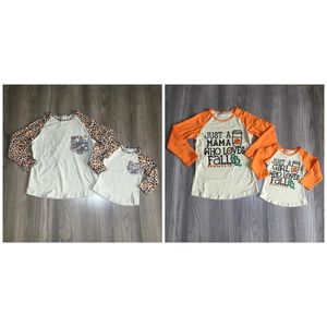 Girlymax automne / hiver Halloween bébé filles maman adulte léopard raglans boutique coton top chemises enfants vêtements à manches longues LJ201111