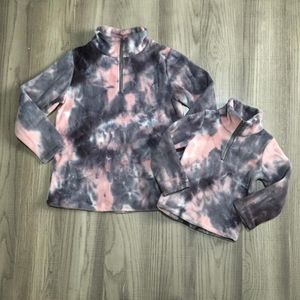 Girlymax Automne / Hiver Tenues Bébés Filles Maman Adulte Manteau Rose Gris Tie Dyed Polaire Coton Vêtements Enfants Top Boutique Pull LJ201111