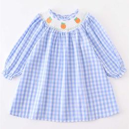 Girlymax Halloween Thanksgiving Baby Meisjes Smock Plaid Pumpkin Geweven Jurk Kinderkleding Ruffles Zwart Rode Gingham Boutique 211027