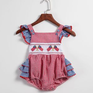 Girlymax Día de la Independencia Hermano 4 de julio Biños Girls Stripe Stripe Stripe Dress Smocked Romper Shorts Set Boutique Kids Clothing 220531