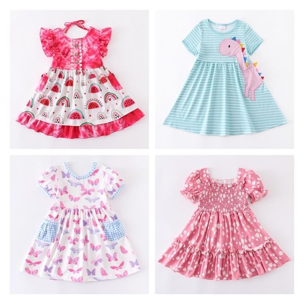 Girlymax Springsummer Baby Girl Kids Boutique Clothing Niños Ruffles Vestido Floral Floral Seda Longitud de la rodilla 220519