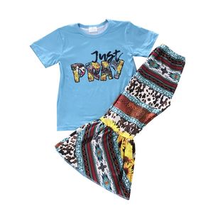 Vent bébé et enfant en bas âge vêtements pour enfants lettre imprimé léopard tournesol fille à manches courtes pantalon évasé ensemble 220620